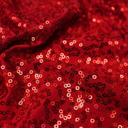 A flat sample of zsa zsa spandex sequin in the color red.
