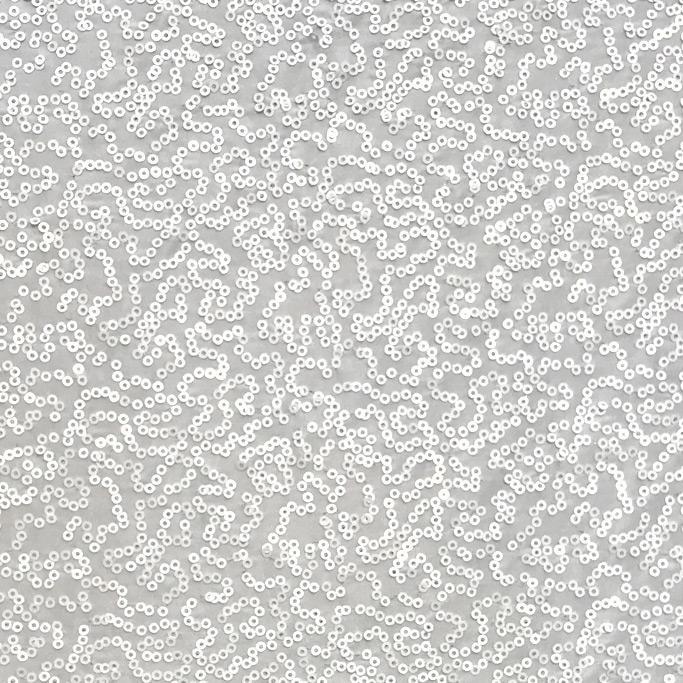 A flat sample of zsa zsa spandex sequin in the color white.