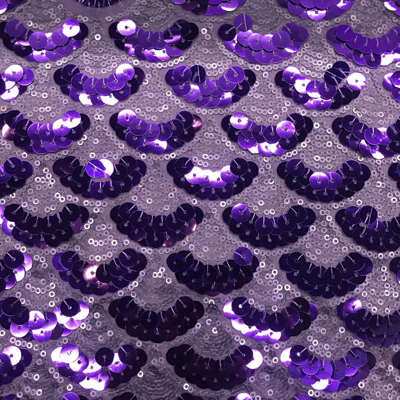 A flat image of burlesque stretch mesh sequin in the color purple.