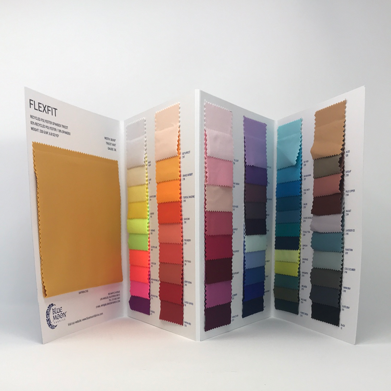 An image of flexfit recycled polyester spandex color card.