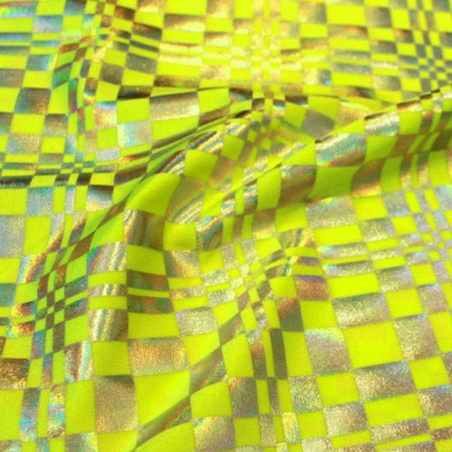 Detailed shot of Priscilla Foil Printed Spandex in Lime.