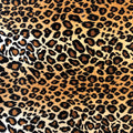 A flat sample of safari printed stretch velvet in the leopard print.